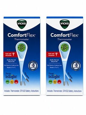 Vicks ComfortFlex Digital Thermometer 2-Pack Fast 8-Second Fever InSight Oral